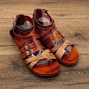 Bed Stu Miya Women's Size 10 Leather Sandals Brown Boho Artisan Buckle Zip